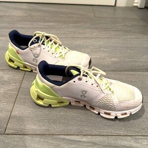 ON CLOUD SNEAKERS, WHITE & NEON,  
SIZE 7